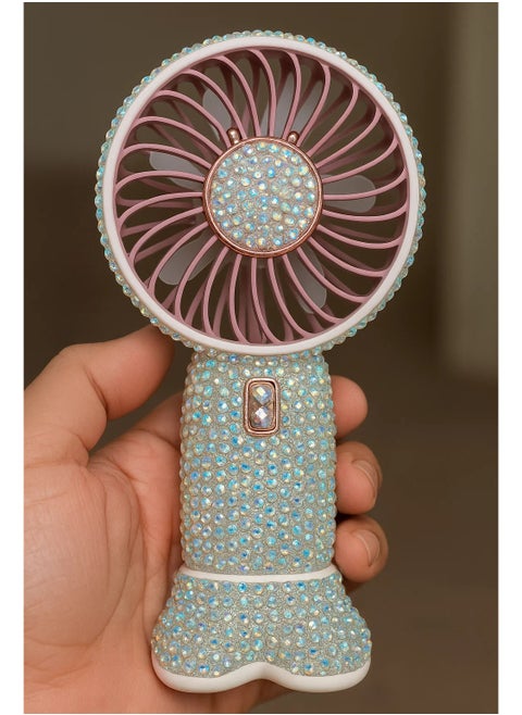 Astras Shiny Hand Fan, Rechargeable Fan + Stand for Mobile + Charging, Waterproof, Refreshing Atmosphere.