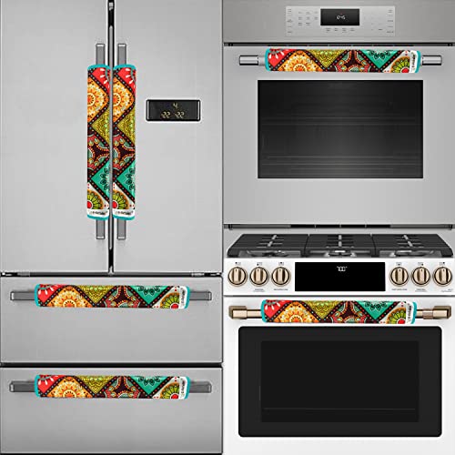 E-Retailer® Digital Printed Fridge Handle Covers Set of 2 Polyester 3-Layered Refrigerator & Microwave Handle Protectors Washable Kitchen Appliance Cover (12x6 Inch, Multicolor Ethnic) - Image 4