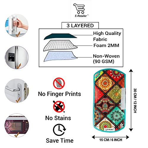 E-Retailer® Digital Printed Fridge Handle Covers Set of 2 Polyester 3-Layered Refrigerator & Microwave Handle Protectors Washable Kitchen Appliance Cover (12x6 Inch, Multicolor Ethnic) - Image 2