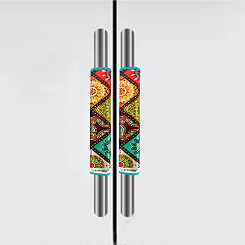 E-Retailer® Digital Printed Fridge Handle Covers Set of 2 Polyester 3-Layered Refrigerator & Microwave Handle Protectors Washable Kitchen Appliance Cover (12x6 Inch, Multicolor Ethnic) - Image 1