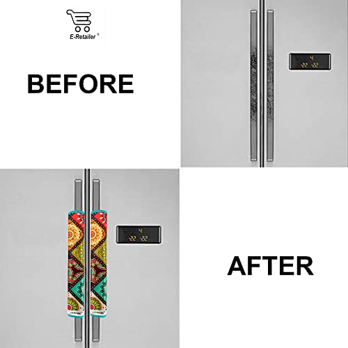 E-Retailer® Digital Printed Fridge Handle Covers Set of 2 Polyester 3-Layered Refrigerator & Microwave Handle Protectors Washable Kitchen Appliance Cover (12x6 Inch, Multicolor Ethnic) - Image 5