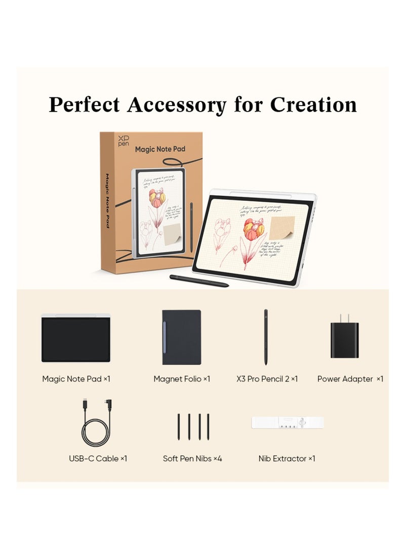 Magic Note Pad – World's First 3-in-1 Color Notepad | 3-in-1 X-Paper, 16K Pressure Sensitivity & Smart Notes App | Ideal for Drawing, Note-Taking & Digital Syncing (Silver White) - MNP1095