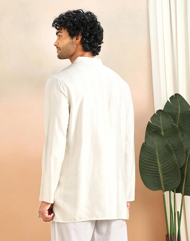 Fabindia  White Viscose Silk Blend Short Kurta for Men | Best Price UAE