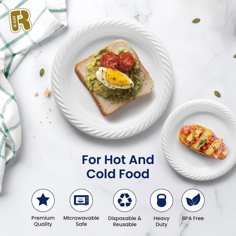 R-kay 100 Pack 6 Inch White Plastic Plates Disposable - Heavy Duty White Disposable Plates - Microwavable Disposable Plastic Plates (6 Inch, 100, Count) - Image 5