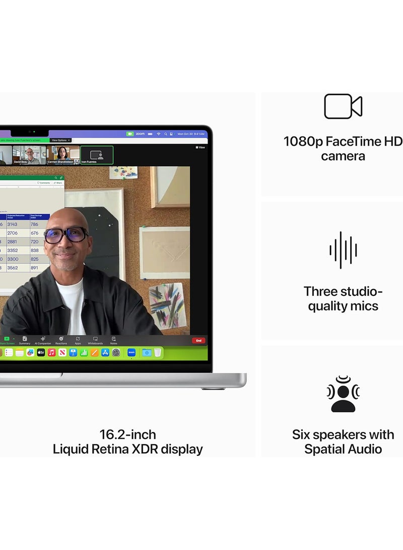 ابل  أحدث شريحة كمبيوتر محمول MacBook Pro MRW63 M3 Pro لعام 2023 مع وحدة معالجة مركزية 12 بوصة، ووحدة معالجة رسومات 18 بوصة: شاشة Liquid Retina XDR مقاس 16.2 بوصة، وذاكرة موحدة سعة 36 جيجابايت، وتخزين SSD بسعة 512 جيجابايت، وتعمل مع iPhone/iPad باللغة الإنجليزية/العربية، فضي - Image 4