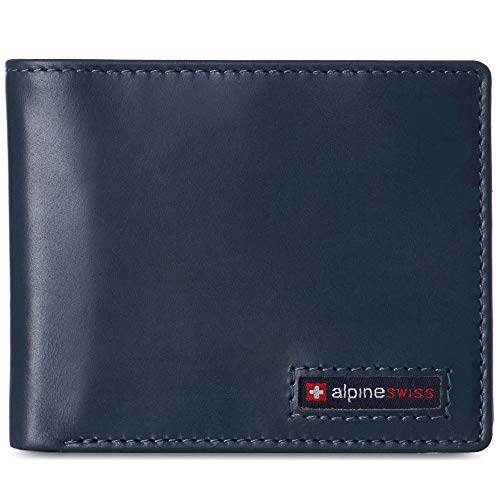Alpine Swiss Wallet for Men Nolan Commuter Bifold Dual ID Windows for License Work Badge RFID Protection Divided Bill Section Gift Boxed Glossy Nappa Teal - Image 1