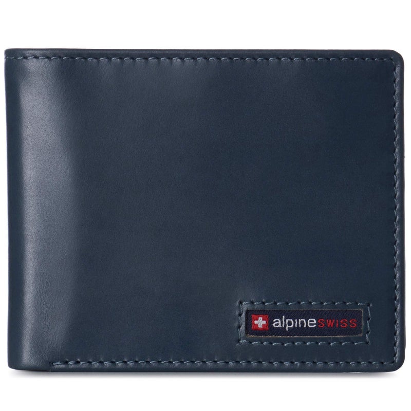 Alpine Swiss Wallet for Men Nolan Commuter Bifold Dual ID Windows for License Work Badge RFID Protection Divided Bill Section Gift Boxed Glossy Nappa Teal - Image 2