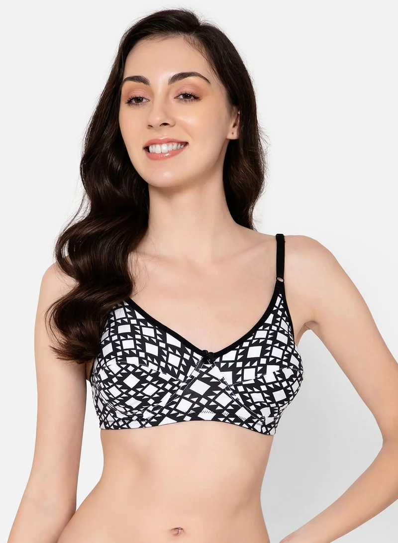 كلوفيا Clovia Non-Padded Non-Wired Full Cup Aztec Print Bra In Black - Cotton
