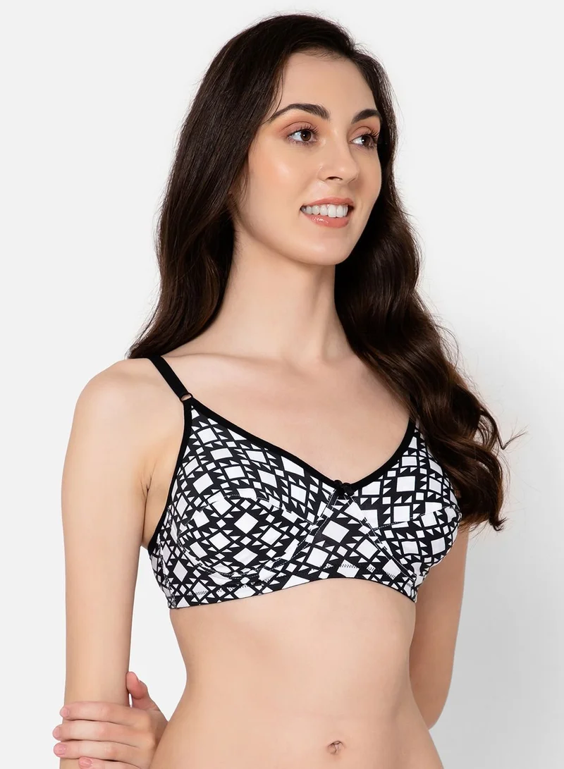 كلوفيا Clovia Non-Padded Non-Wired Full Cup Aztec Print Bra In Black - Cotton