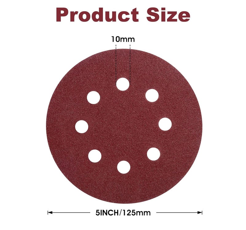 S SATC 150 Pcs Hook and Loop Adhesive Sanding Discs 5 Inch 8 Hole Sandpaper 100 Grit Aluminum Oxide Sander Pads for Random Orbital Sander - Image 2