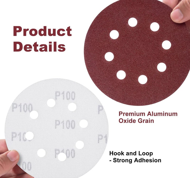 S SATC 150 Pcs Hook and Loop Adhesive Sanding Discs 5 Inch 8 Hole Sandpaper 100 Grit Aluminum Oxide Sander Pads for Random Orbital Sander - Image 3