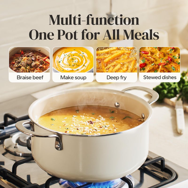 Redchef Ceramic Stock Pot with Lid, Soup Pot for All Stoves, 5 Qt Induction Cooking Pot for Soup Nonstick, Even Heating, Stay-Cool Handles, Oven/Dishwasher Safe, PTFE PFAS Free (Beige) - Image 5