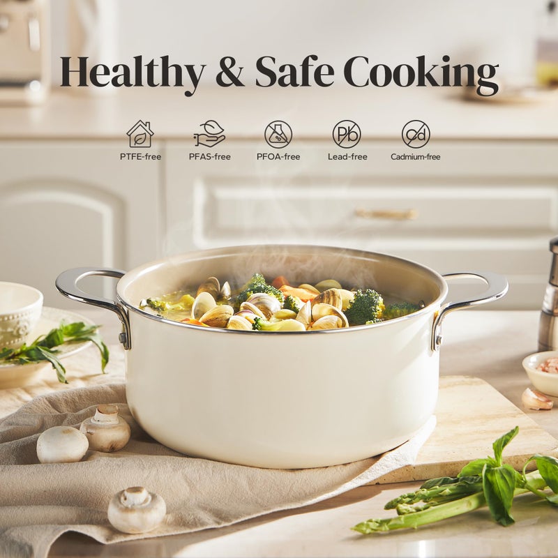 Redchef Ceramic Stock Pot with Lid, Soup Pot for All Stoves, 5 Qt Induction Cooking Pot for Soup Nonstick, Even Heating, Stay-Cool Handles, Oven/Dishwasher Safe, PTFE PFAS Free (Beige) - Image 2