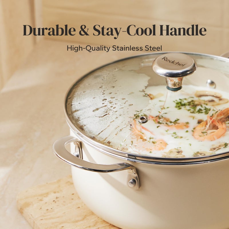 Redchef Ceramic Stock Pot with Lid, Soup Pot for All Stoves, 5 Qt Induction Cooking Pot for Soup Nonstick, Even Heating, Stay-Cool Handles, Oven/Dishwasher Safe, PTFE PFAS Free (Beige) - Image 3