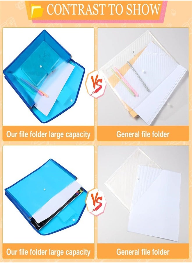 A4 Plastic File Folders, 4 Pack A4 Envelope Expanding File Wallet Waterproof File Plastic Document Folder with Snap Closure and Pocket for School Office Work Home Organization