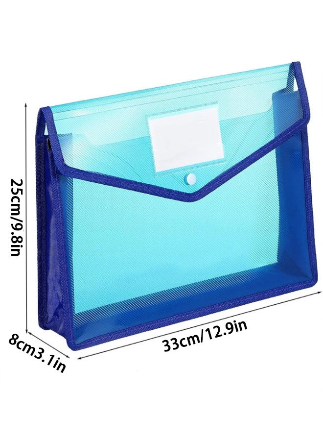 A4 Plastic File Folders, 4 Pack A4 Envelope Expanding File Wallet Waterproof File Plastic Document Folder with Snap Closure and Pocket for School Office Work Home Organization