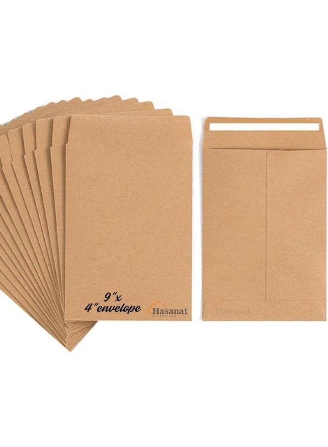 HASANAT ESSENTIALS أظرف هسنت الأساسية البريدية مانيللا بني متينة من ورق كرافت للأرسال، الوثائق، الرسائل واستخدام المكتب (9" × 4" عبوة 25 قطعة) - Image 2