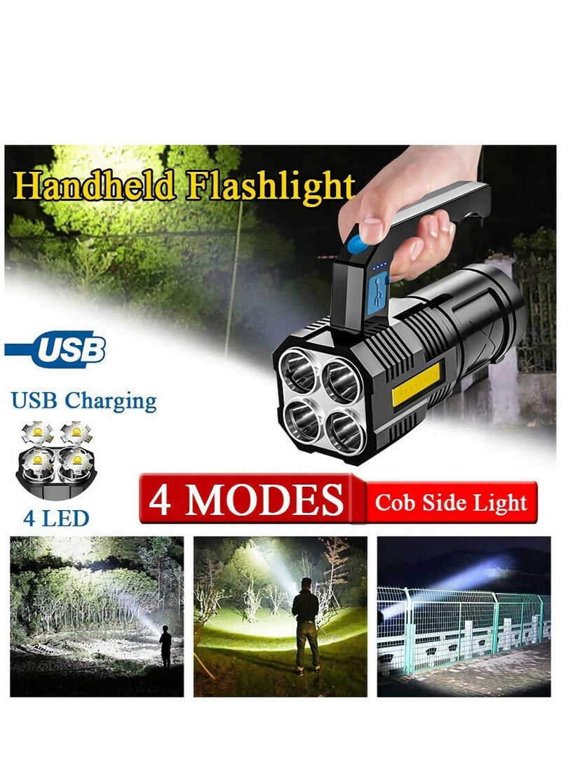 LED Flashlight Rechargeable, Handheld Torch Light for Outdoor Camping Emergency, 4 LED Zoomable Waterproof Ultra Bright USB Searchlight with COB Work Light - Image 2