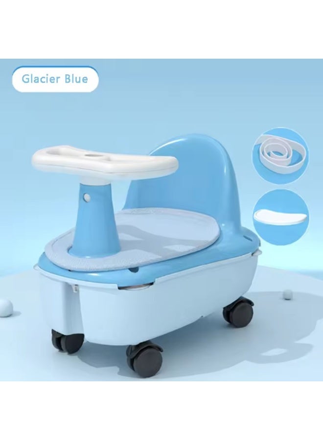 Blue Kids dining chair bath seat portable infant bath stool baby dining table multi-functional storage pulley - Image 1