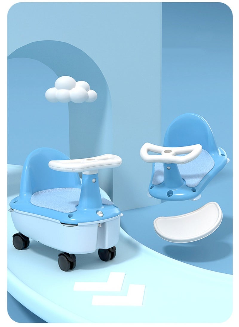 Blue Kids dining chair bath seat portable infant bath stool baby dining table multi-functional storage pulley - Image 2