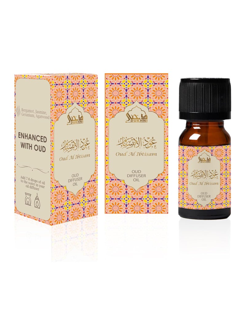 Dukhni Oud Al Ibtisam Diffuser Oil Blend | 3 x 10ml Arabic Oil for diffuser & humidifier | 100% Pure Halal Oils | Relax with home aromatherapy, for stress relief, massage & candle making - Image 1