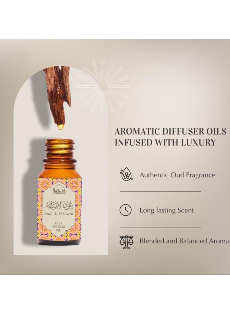 Dukhni Oud Al Ibtisam Diffuser Oil Blend | 3 x 10ml Arabic Oil for diffuser & humidifier | 100% Pure Halal Oils | Relax with home aromatherapy, for stress relief, massage & candle making - Image 2