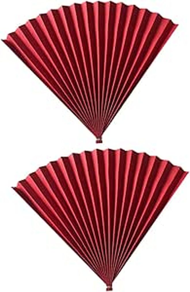 Antique Style Red Paper Folding Fans 2 Pack Photography Prop Studio Event Decor - Image 1