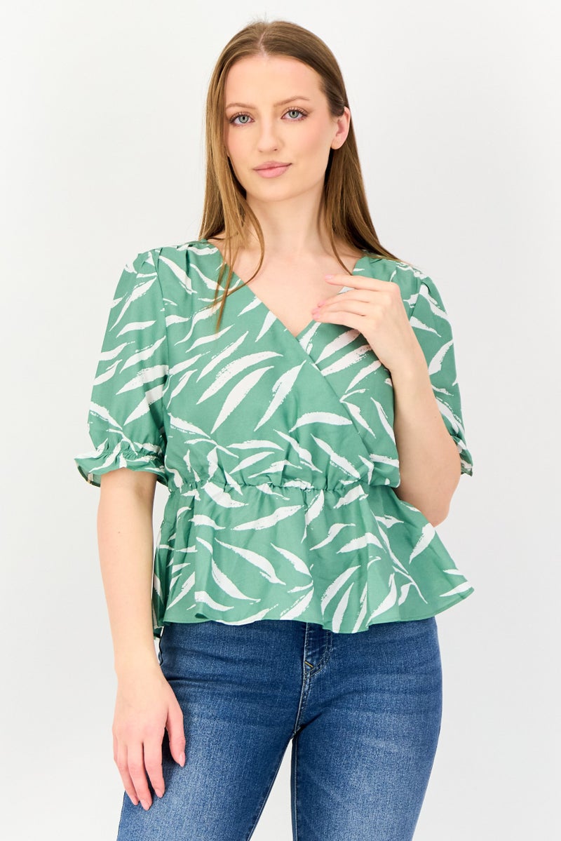 VERO MODA I Scenery by Vero Moda Women Surplice Neck Short Sleeve Allover Print Blouse, Multioclor - Image 1