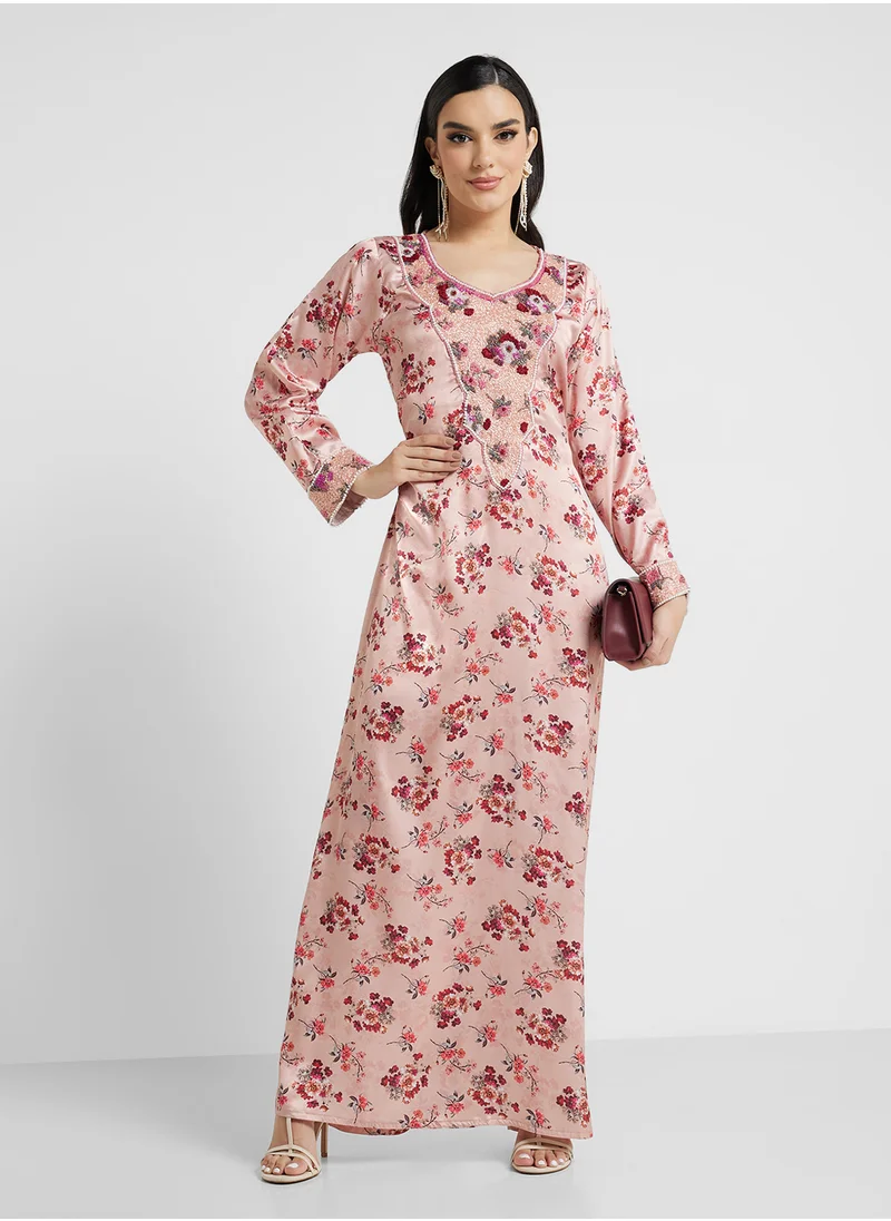 ارابيان كلوزيت Embellished Belted Jalabiya