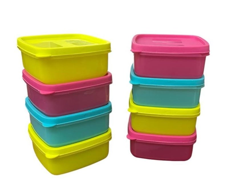 c s m C.S.M CSM Square Food Storage Containers, Set of 8 (330ml Each), Air Tight, BPA Free, Microwave Safe, Stackable, Multicolour Kitchen Organiser, Dishwasher Safe - Image 1