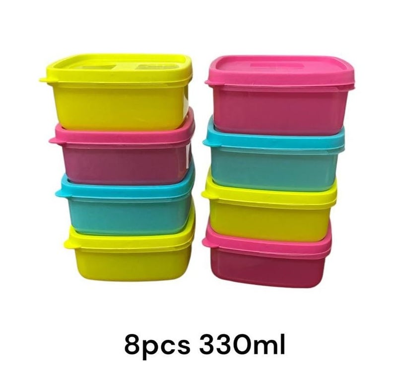 c s m C.S.M CSM Square Food Storage Containers, Set of 8 (330ml Each), Air Tight, BPA Free, Microwave Safe, Stackable, Multicolour Kitchen Organiser, Dishwasher Safe - Image 3