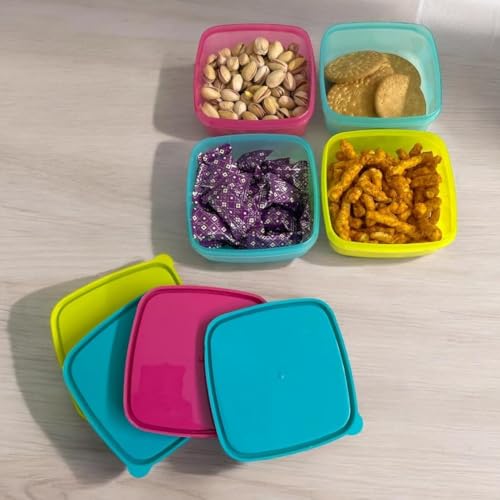 c s m C.S.M CSM Square Food Storage Containers, Set of 8 (330ml Each), Air Tight, BPA Free, Microwave Safe, Stackable, Multicolour Kitchen Organiser, Dishwasher Safe - Image 2