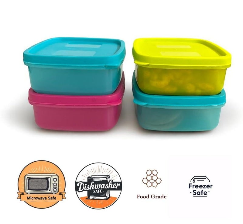c s m C.S.M CSM Square Food Storage Containers, Set of 8 (330ml Each), Air Tight, BPA Free, Microwave Safe, Stackable, Multicolour Kitchen Organiser, Dishwasher Safe - Image 4
