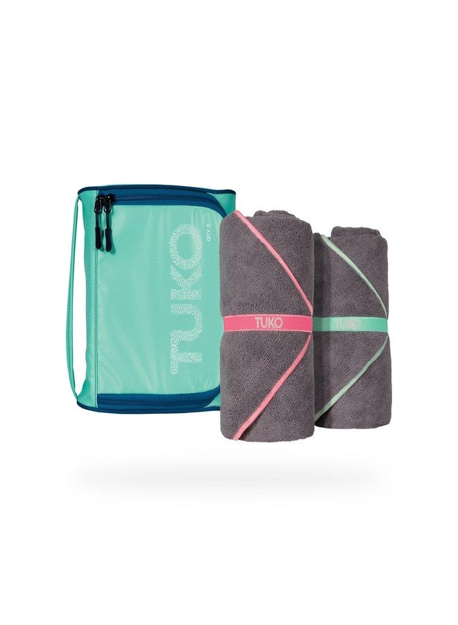 MISSION Tuko Microfiber Beach Towel Set with Water-Resistant Carrying Case for Boating and Swimming (Teal Bag Holder, 60L x 30W, Set of 2) - Image 1