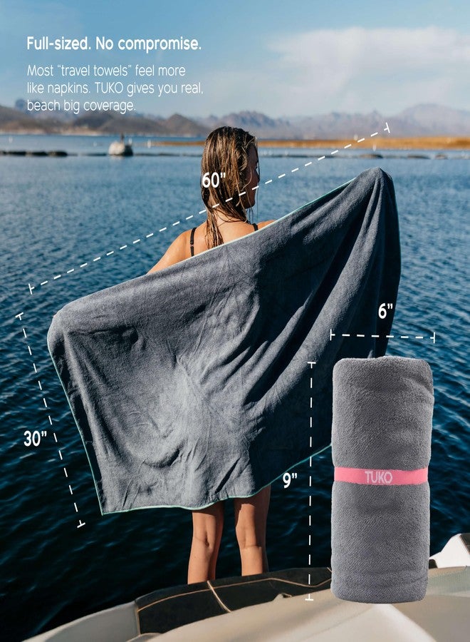 MISSION Tuko Microfiber Beach Towel Set with Water-Resistant Carrying Case for Boating and Swimming (Teal Bag Holder, 60L x 30W, Set of 2) - Image 4