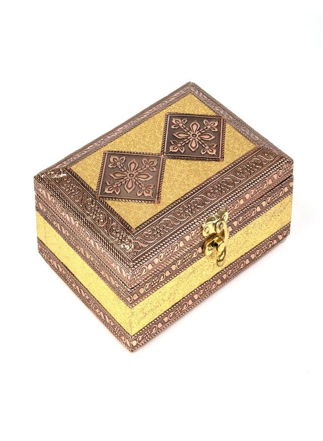 macsen Wooden Storage Organizer Anniversary Gift Wedding Gift Jewellery Box/Vanity Box/Bangle Earrings Necklace Storage Box (1 Section, Golden and Copper, 7in x 5in x 2.5in, Pack of 4) - Image 3