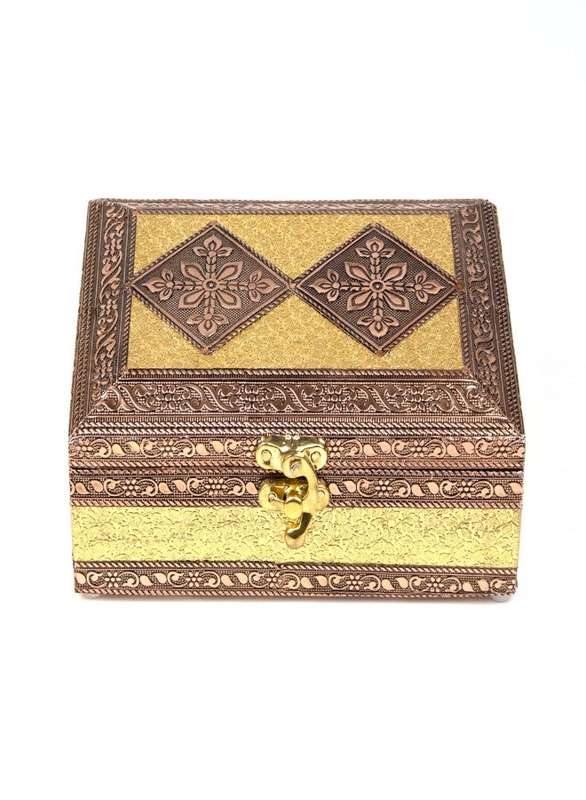 macsen Wooden Storage Organizer Anniversary Gift Wedding Gift Jewellery Box/Vanity Box/Bangle Earrings Necklace Storage Box (1 Section, Golden and Copper, 7in x 5in x 2.5in, Pack of 4) - Image 1