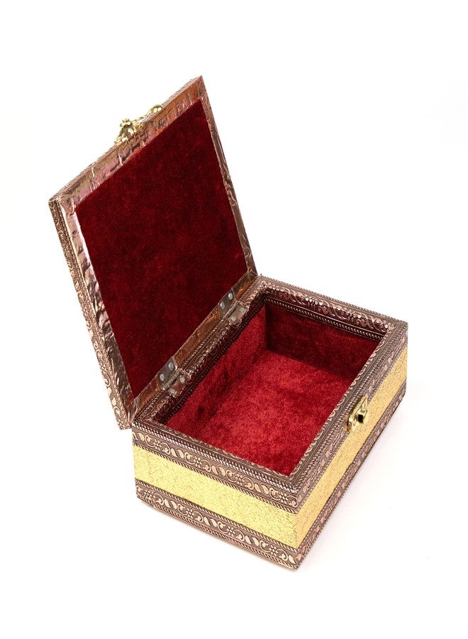 macsen Wooden Storage Organizer Anniversary Gift Wedding Gift Jewellery Box/Vanity Box/Bangle Earrings Necklace Storage Box (1 Section, Golden and Copper, 7in x 5in x 2.5in, Pack of 4) - Image 2