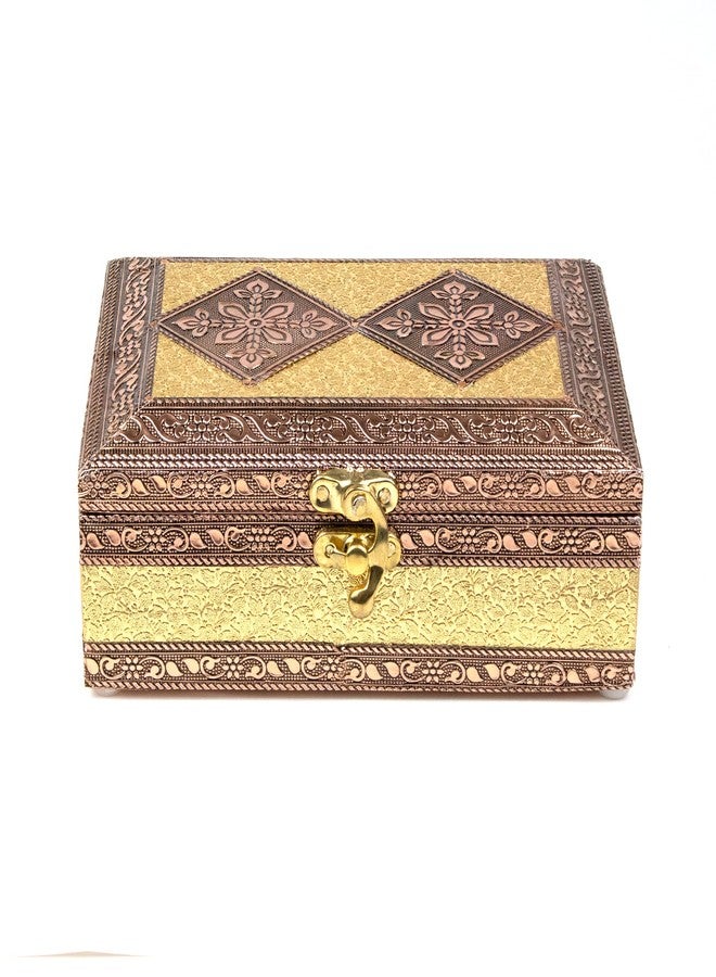 macsen Wooden Storage Organizer Anniversary Gift Wedding Gift Jewellery Box/Vanity Box/Bangle Earrings Necklace Storage Box (1 Section, Golden and Copper, 7in x 5in x 2.5in, Pack of 4) - Image 4