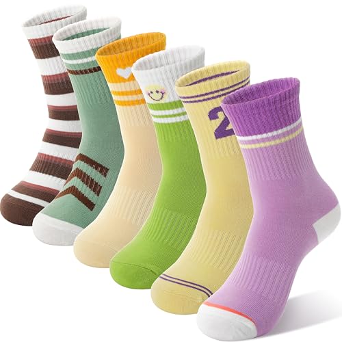 Sandsuced Kids Girls Socks Athletic Sport Basketball Youth Cotton Crew Soft Fun Gift Outdoor Socks 6 Pairs Stocking Stuffers(Assorted,5-8 Years) - Image 5