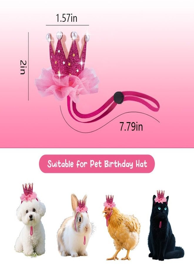 Yreamont Lace Crown Dog Birthday Hat for Boy Girl Dogs Cat Birthday Party Hat with Pearls for Pet Hot Pink Birthday Hats for Pet Adjustable Dog Cat Kitten Bday Hat for Pets Birthday Party Hats - Image 2