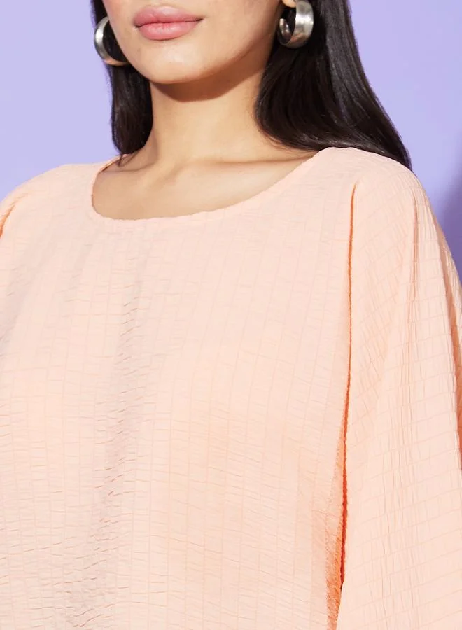 globus Globus Textured Round Neck Boxy Fit Top