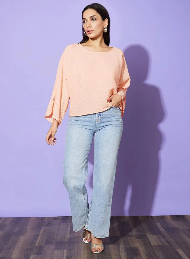globus Globus Textured Round Neck Boxy Fit Top