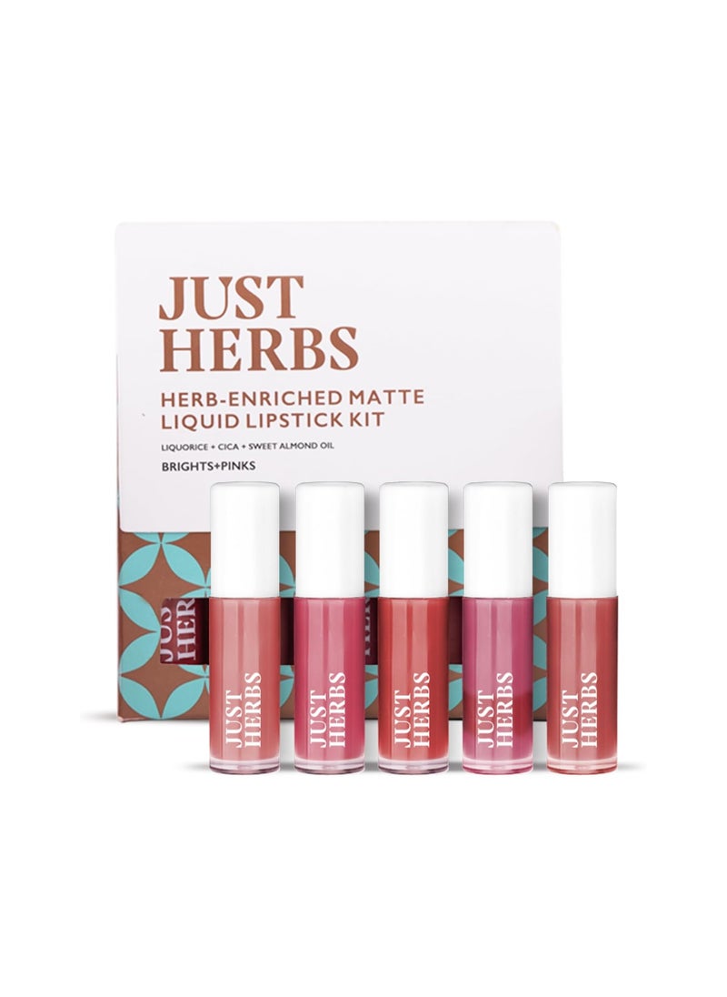 Just Herbs Just Herbs Ayurvedic Liquid Lipstick Kit Set of 5 with Long Lasting Hydrating Lightweight Lip Colour  - Image 1