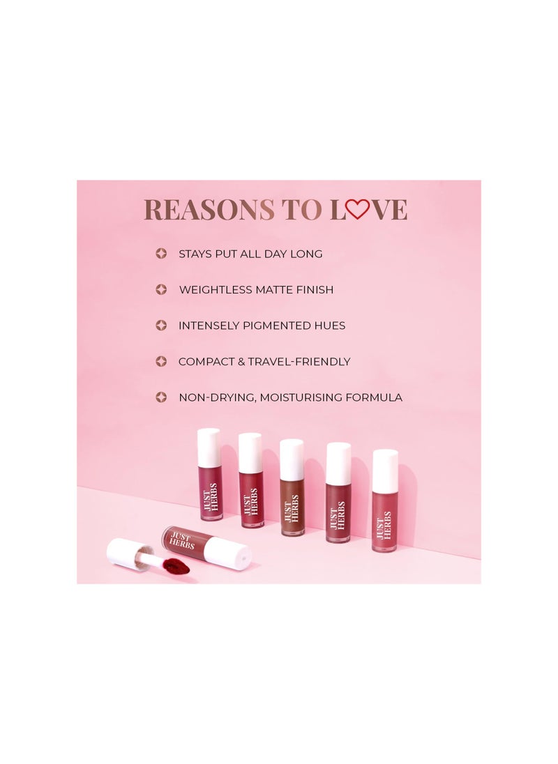 Just Herbs Just Herbs Ayurvedic Liquid Lipstick Kit Set of 5 with Long Lasting Hydrating Lightweight Lip Colour  - Image 2