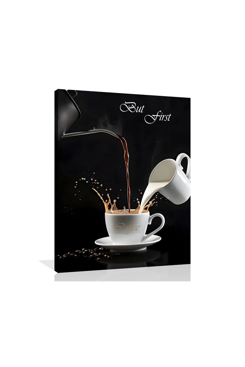 OWNANRTHM Coffee Canvas Wall Art Coffee Bar Wall Art Coffee Bar Signs for Wall But First Coffee Sign Pictures Coffee Poster Kitchen Coffee Painting for Kitchen Dining Room Wall Decor Framed 8X10 inch - Image 1