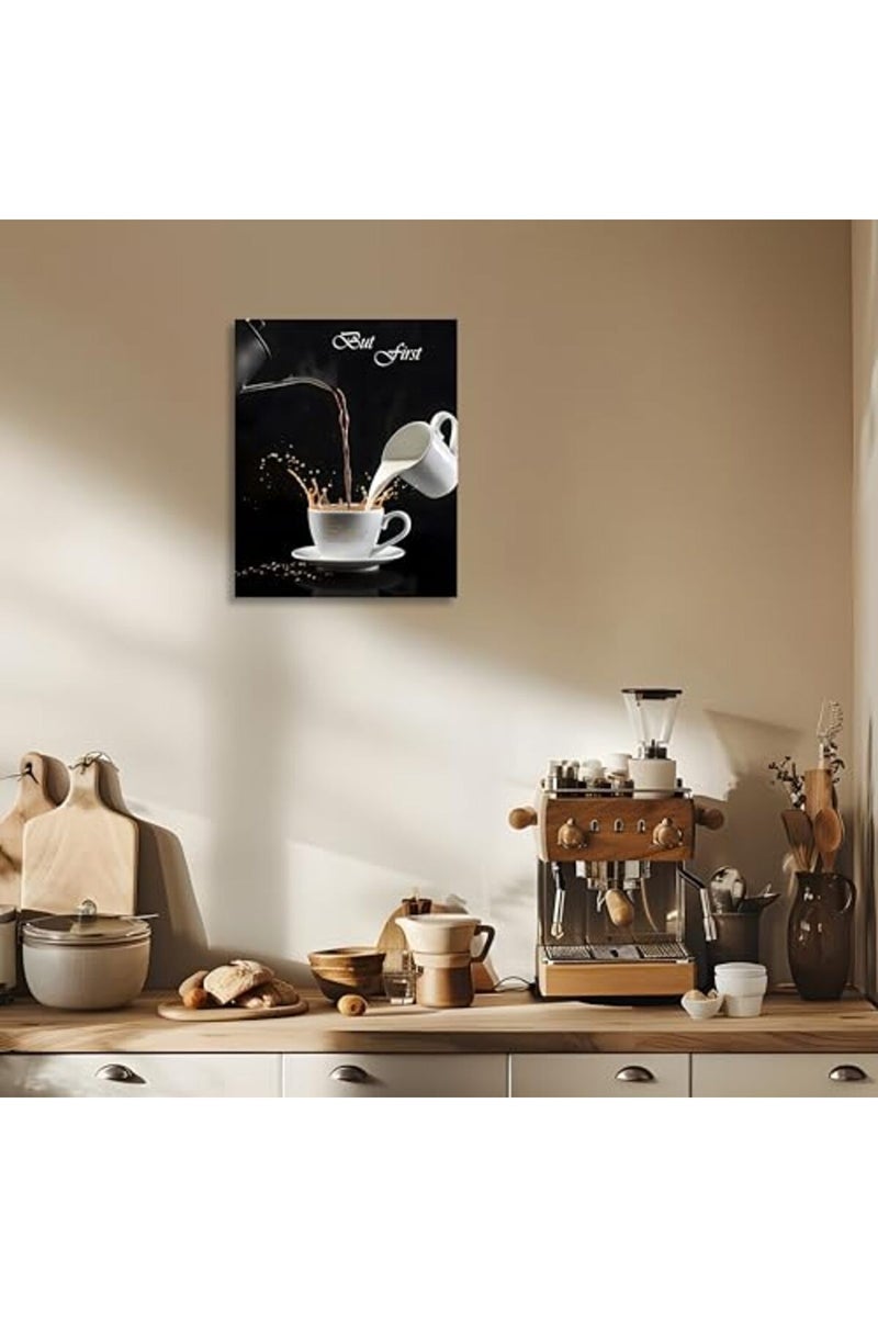 OWNANRTHM Coffee Canvas Wall Art Coffee Bar Wall Art Coffee Bar Signs for Wall But First Coffee Sign Pictures Coffee Poster Kitchen Coffee Painting for Kitchen Dining Room Wall Decor Framed 8X10 inch - Image 4