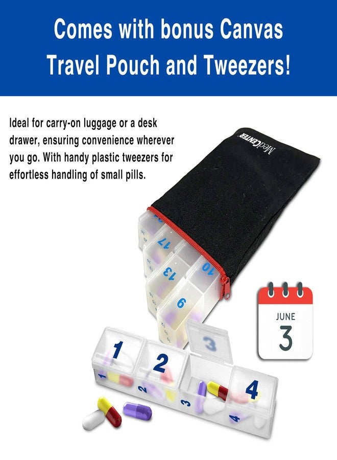 MedCenter Monthly Pill Organizer - 31-Day Pill System with Daily Numbered Boxes, Travel Canvas Pouch & Bonus Tweezers - Easy, Organized, and Simple Medication Management - Image 4