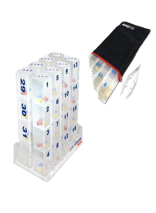 MedCenter Monthly Pill Organizer - 31-Day Pill System with Daily Numbered Boxes, Travel Canvas Pouch & Bonus Tweezers - Easy, Organized, and Simple Medication Management - Image 1