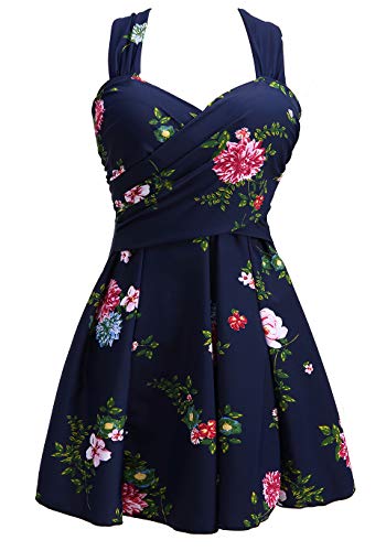 COCOPEAR Women's Elegant Crossover One Piece Swimdress Floral Skirted Swimsuit Floral 69 2XL/14-16 - Image 1